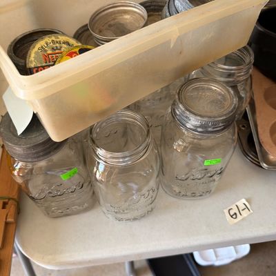 Sale Photo Thumbnail #209: Vintage Jars and lids, Pots and Pans.