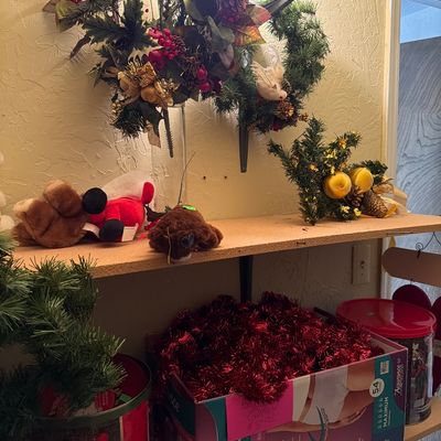 Sale Photo Thumbnail #172: Wreaths, Ornaments, Bows, Lights, Wreath holders, plush, Cups and more.