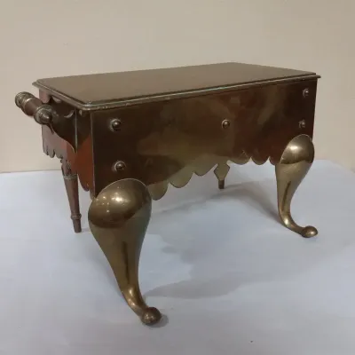 British Brass Hearth Bench Footman Fireplace Stool, Nineteenth Century.