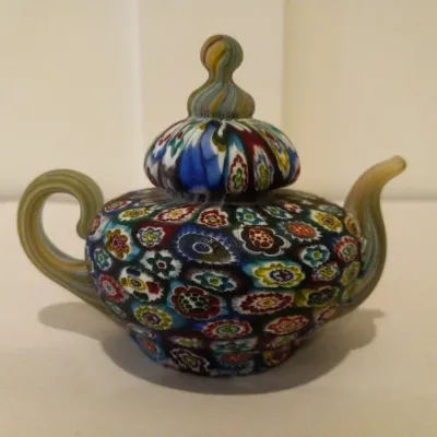 Murano Italian Art Glass Millefiori Teapot Paperweight