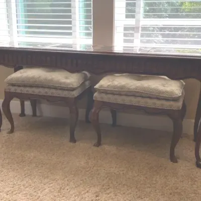 Drexel Heritage Console Table with Pair of Stools/Benches 
