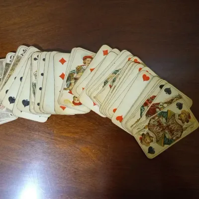 Antique French Illustrated Playing Cards with Plaid Backs – c. 1900–1930
