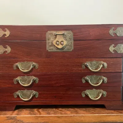 Chinese Rosewood And Brass-Mounted Jewelry Chest