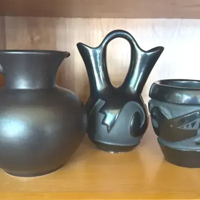 Santa Clara Pueblo Carved Blackware Pottery & Royal Haeger Pitcher 