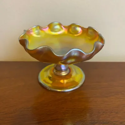 Iridescent Yellow Louis Comfort Tiffany Favrile Pedestal Dish