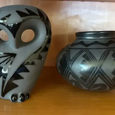 Ortiz Black Pottery Vessel & Martinez Black Owl 