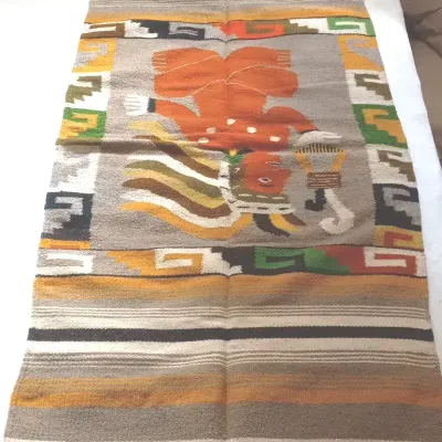 Southwestern Pictorial Woven Wool Rug – Indigenous Figure & Pottery Motif, c. 1940s–1960s
