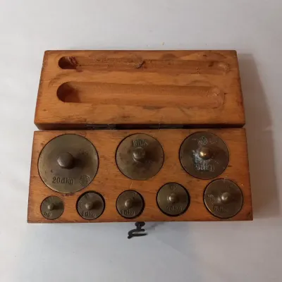 Brass Metric Weight Set Housed In A Fitted Wooden Block Case,