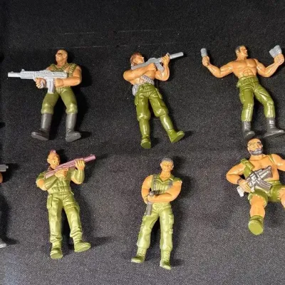 Vintage 1986 Mattel GUTS Fighters Action Figures - 9 Pc, Army Soldiers, Jungle