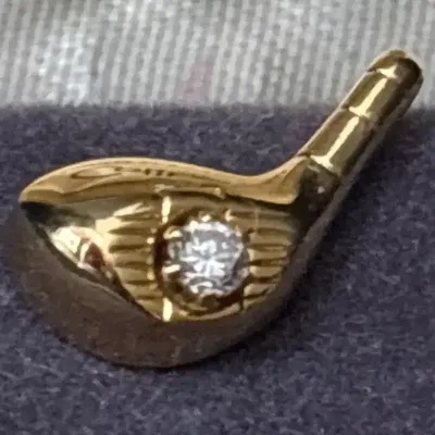 Vintage Colibri Golf Tie Tack - 18K Gold Electroplate, Rhinestone Pin With Box