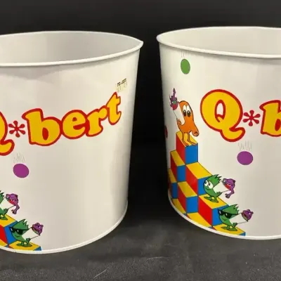 2 Vintage 1983 Q*bert Mini Metal Trash Cans - 7" Mylstar Arcade Pails by A Certin Place