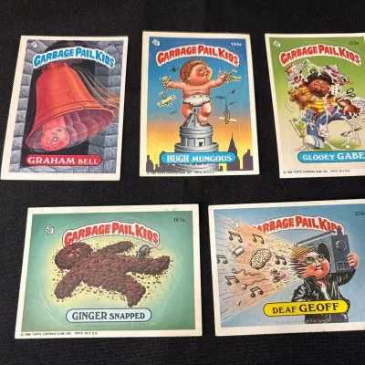 80s Topps Garbage Pail Kids Cards - Graham Bell, Hugh, Glooey Gabe, Ginger Snapped, Deaf Geoff