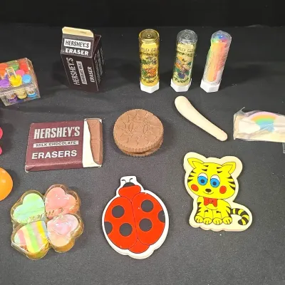 Assortment Of Fun Erasers - Hershey's, Ladybug, Cat, Rainbow, Music, Perfumed Eraser