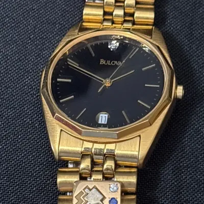Vintage 1998 Bulova Diamond 92N99 Men's Quartz Date Watch - Black Gold Tone, Southwest Gas Award