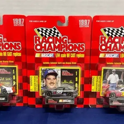 3 Racing Champions NASCAR Die Cast Cars - 1997, Rudd, Allen, Jarrett, Collector Card, New