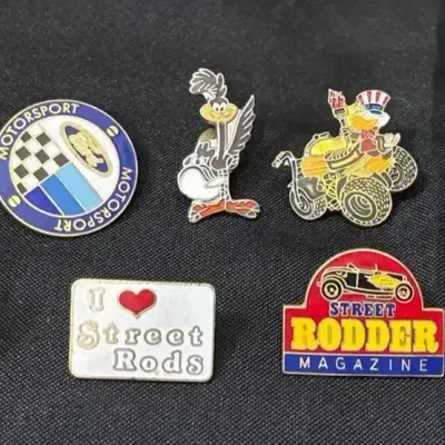 Vintage Enamel Pins - Jet, Ford Motorsport, Street Rodder, Rod Custom, Road Runner, Hot Air Balloon