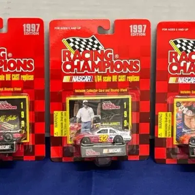 3 1997 NASCAR Racing Champions Die Cast Cars - Stricklin, Jarrett, Rudd, Collector Card, Unopened
