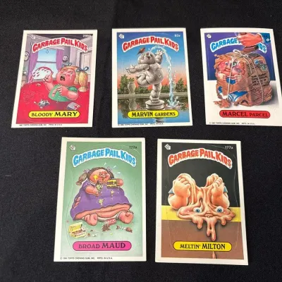 80s Topps Garbage Pail Kids Cards - Bloody Mary, Marvin Gardens, Marcel Parcel, Broad Maud, Milton