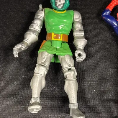 Vintage Marvel DC Toys - Spider-Man, Doctor Doom, 1991 Batmobile, McDonalds Hot Wheels Joker Car