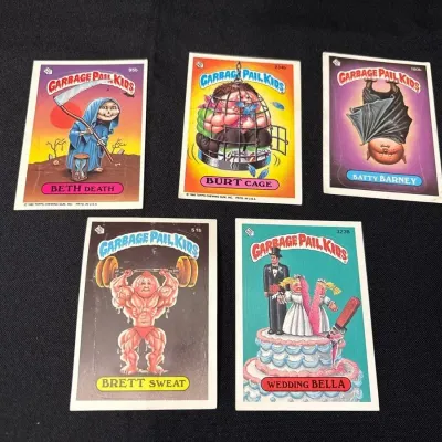 80s Topps Garbage Pail Kids Cards - Beth Death, Burt Cage, Batty Barney, Brett Sweat, Wedding Bella