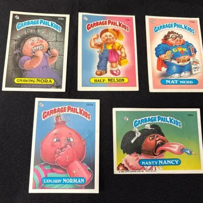 80s Topps Garbage Pail Kids Cards - Gnawing Nora, Half-Nelson, Nat Nerd, Norman, Nasty Nancy