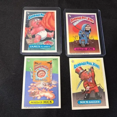 80s Topps Garbage Pail Kids Cards - James Flames, Grim Jim, Mixed-Up Mick, Mick Dagger
