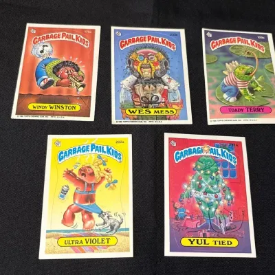 80s Topps Garbage Pail Kids Cards - Windy Winston, Wes Mess, Toady Terry, Ultra Violet, Yul Tied
