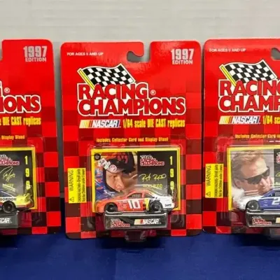 New 1997 Racing Champions Die Cast Cars - NASCAR, Rudd, Gordon, Wallace, Collector Card, Display