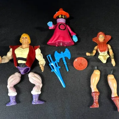 VTG Masters of the Universe Orko, Prince Adam & Teela Figures w Weapons - Broken, MOTU, He-Man