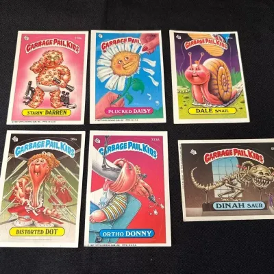 80s Topps Garbage Pail Kids Cards - Starin Darren, Daisy, Dale Snail, Dot, Ortho Donny, Dinah Saur