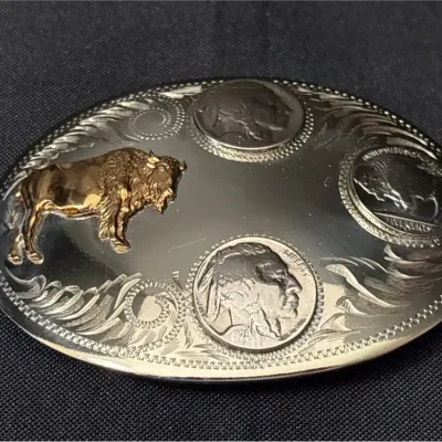 Vintage Comstock Silversmiths German Silver Western Cowboy Belt Buckle - Southwestern, Buffalo