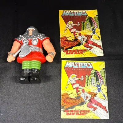 VTG Masters of the Universe Ram Man Figure w Axe & 2 Mini Comic Books - MOTU, Mattel, He-Man