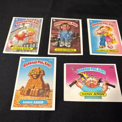 80s Topps Garbage Pail Kids Cards - Gassy Gus, George, Angela, Barren Aaron, Handy Andy