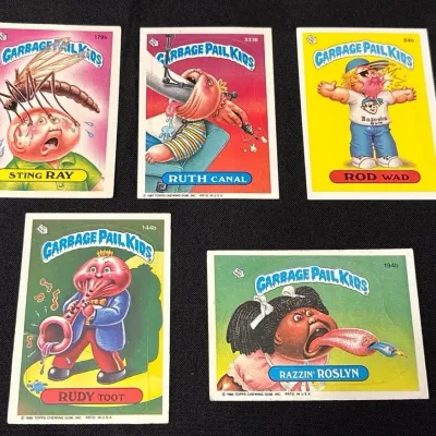 80s Topps Garbage Pail Kids Cards - Sting Ray, Ruth Canal, Rod Wad, Rudy Toot, Razzin Roslyn
