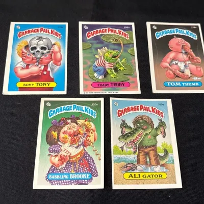 80s Topps Garbage Pail Kids Cards - Bony Tony, Toady Terry, Tom Thumb, Brooke, Ali Gator