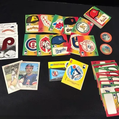 1983 Fleer Baseball Cards & Team Logo Stickers, 1986 Famous Feats + Slurpee Coins