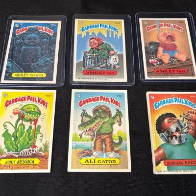 80s Topps Garbage Pail Kids Cards - Ashley To Ashes, Can & Tray, Juicy Jessica, Ali Gator, Aaron