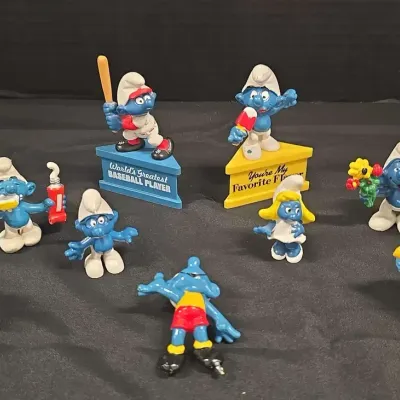 Vintage Smurf Figures - World's Greatest Baseball Player, You're My Favorite Flavor, Smurfette, Papa