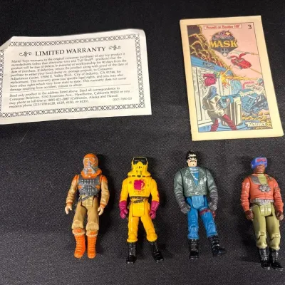 Vintage Kenner MASK Action Figures + Mini Comic - Matt Trakker, Sly Rax, Hondo MacLean, Brad Turner