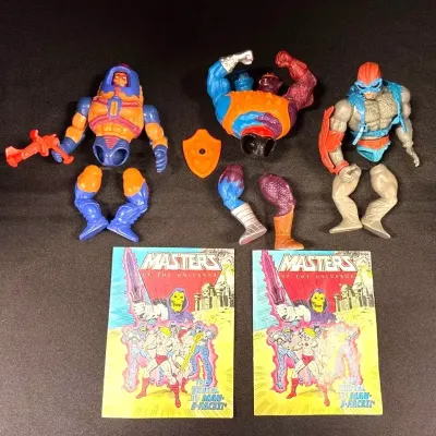 VTG Masters of the Universe Man-E-Faces, Two-Bad & Webstor Figures w Weapons + Mini Comic - Broken