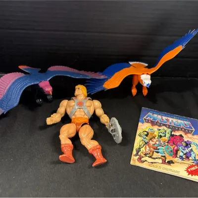 VTG Masters of the Universe Figures + Mini Comic Book - He-Man, Zoar, Screeech, MOTU, Mattel