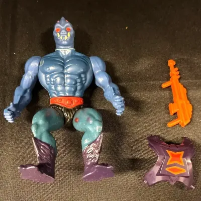 VTG Masters of the Universe Webstor Figure w Purple Armor & Orange Gun - MOTU, Mattel, He-Man