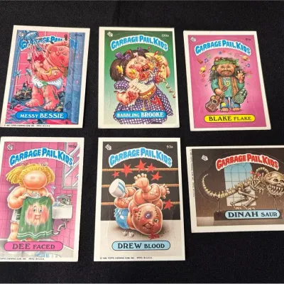 80s Topps Garbage Pail Kids Cards - Messy Bessie, Brooke, Blake Flake, Dee, Drew Blood, Dinah Saur