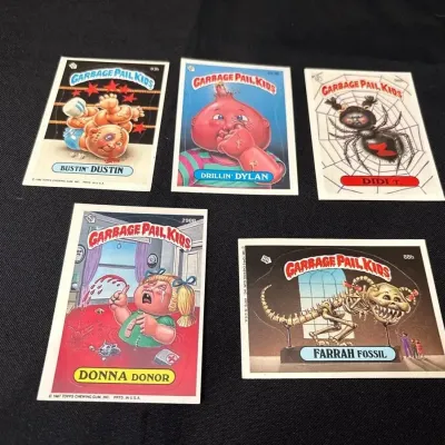 80s Topps Garbage Pail Kids Cards - Bustin Dustin, Drillin Dylan, Didi T, Donna Donor, Farrah Fossil