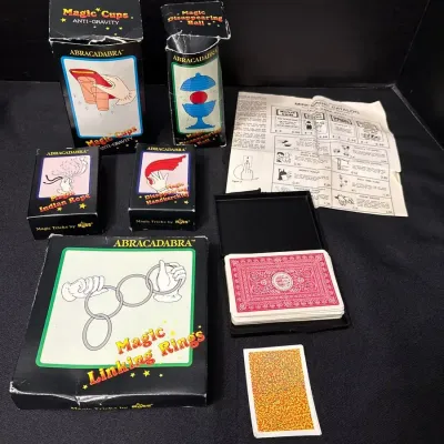 VTG Magic Tricks -  Russ Berrie Abracadabra Boxed Set + 1986 The Real Ghostbusters Sticker