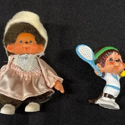 Vintage Japanese Sekiguchi Monchhichi Plush & 1979 Kenner Huckleberry Pie Tennis PVC Figure