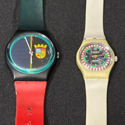 Vintage 80s Watches - Swatch Sir Swatch & Nelsonic Watch-It Roulette - Retro, Mod Aesthetic