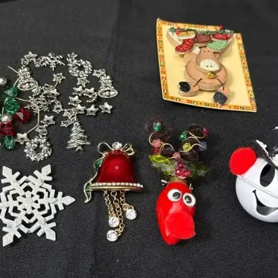 Holiday Jewelry - Pins, Charms, Beads - Reindeer, Snowflake, Snowman, Bell, Tree, Danecraft 