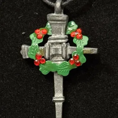 Christian Jewelry - Holly Wreath Nail Cross Necklace & Bead Crucifix Rosary
