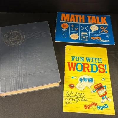 Vintage Learning Books - Texas Instruments Speak & Spell / Math Activity, Webster Student Dictionary